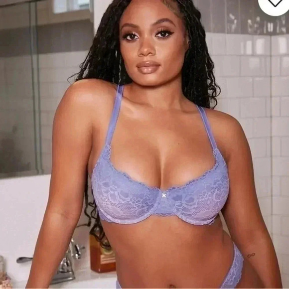 Savage x Fenty NWT Periwinkle Floral Lace Balconette Demi Bra Size 46 D - Picture 1 of 9